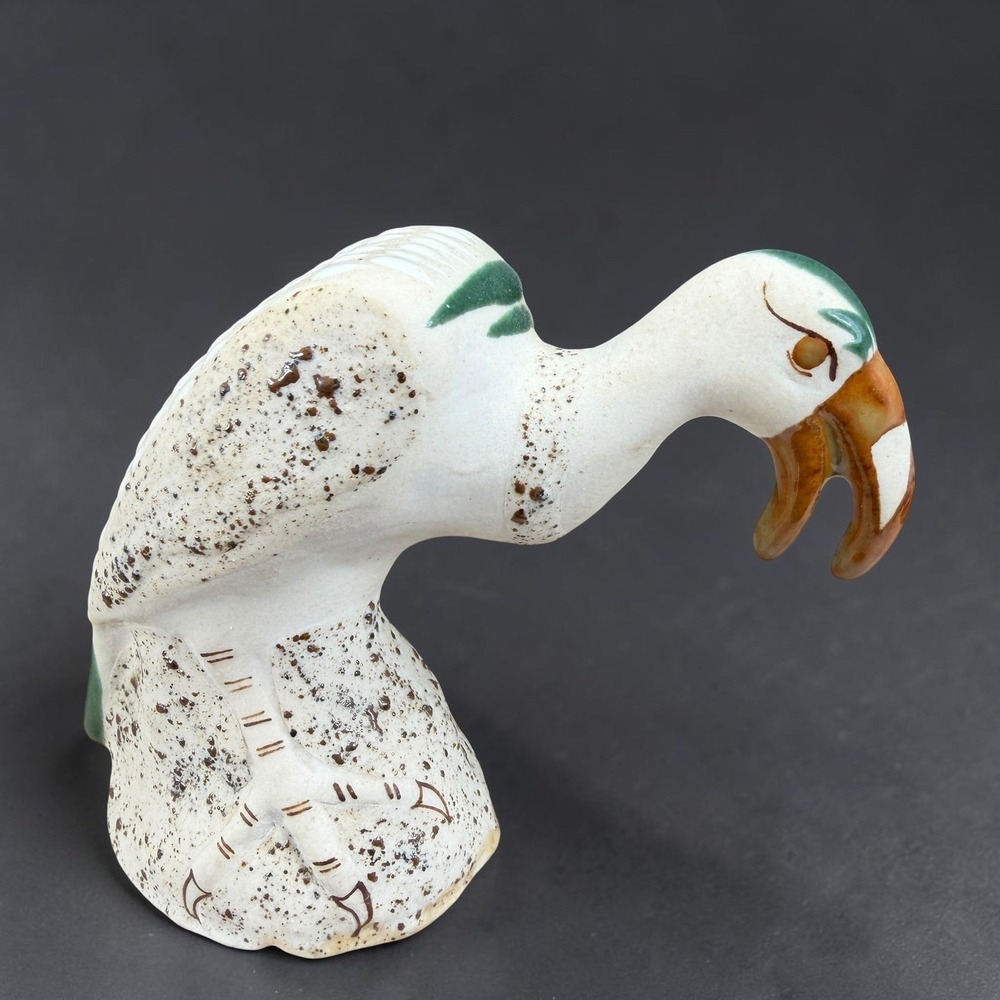 Mexican Pottery Bird Vulture Figurine Hand‎ Painted Speckled Glaze Folk Art VTG